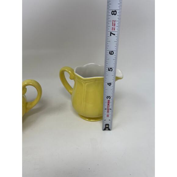 Vintage Federalist Ironstone Buttercup Yellow Ceramic Sugar Bowl & Creamer Set - Picture 13 of 16